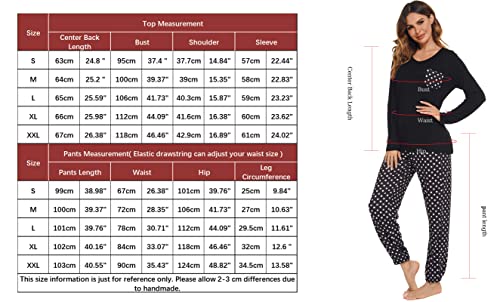 Lovasy Pyjamas for Women Soft Ladies Pyjamas Long Sleeve Pjs for Women Sets 2 Pieces Womens Pyjamas Sets Printed Pajamas with Pockets,black,L