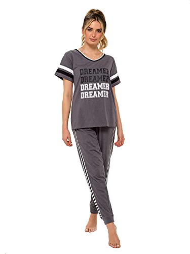 INSIGNIA Ladies Varsity Style Cotton Blend Pyjamas (Grey, M)