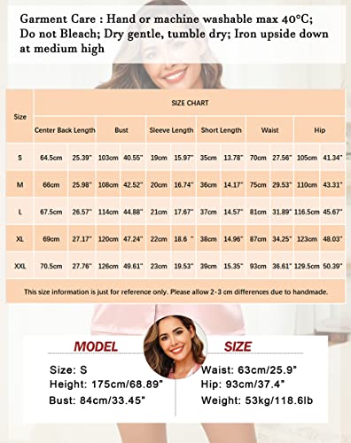 Vlazom Pyjamas for Women, Soft Satin Pjs Set Two Piece Silk Pyjamas for Ladies Button Down Sleepwear Loungewear Champagne,S