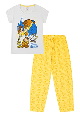 Disney Beauty and The Beast Ladies Long Cotton Pyjama Set (16-18) White