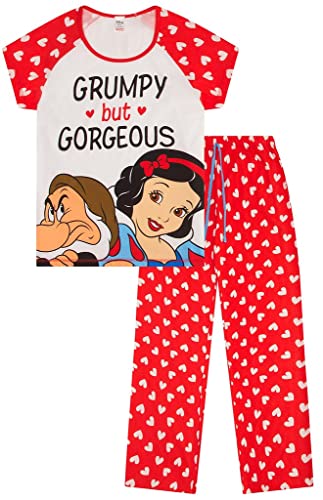 Disney Snow White Dwarfs Grumpy But Gorgeous Ladies Long Cotton Pyjamas, Red, 20-22