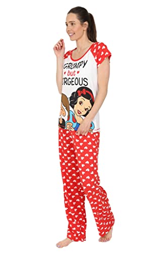 Disney Snow White Dwarfs Grumpy But Gorgeous Ladies Long Cotton Pyjamas, Red, 20-22