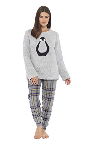 Daisy Dreamer Womens Snuggle Pyjama Set Ladies Loungewear Pyjamas Warm Soft Fleece Pj Lounge Sets, Medium (UK 12-14), Grey Penguin