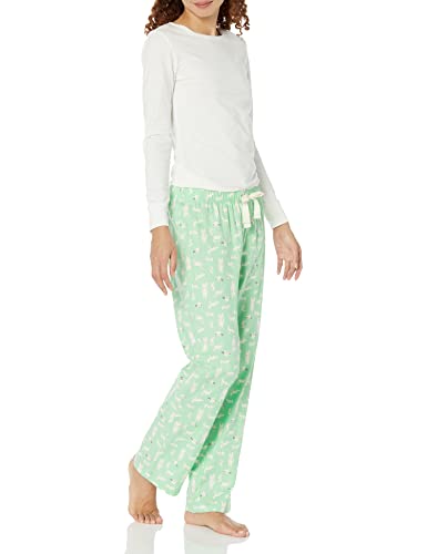 Amazon Essentials Women's Lightweight Flannel Trouser and Long-Sleeve T-Shirt Sleep Set (Available in Plus Size), Mint Green Forest Animals, S