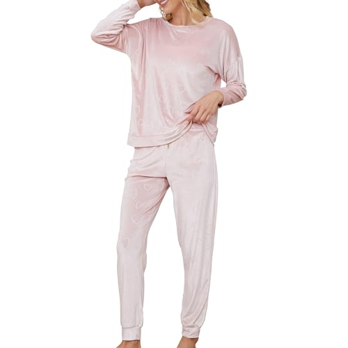 The Essentials Wardrobe Ladies LS Pyjamas Set - Pink Hearts - 12-14