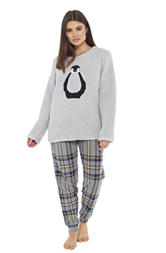 Daisy Dreamer Womens Snuggle Pyjama Set Ladies Loungewear Pyjamas Warm Soft Fleece Pj Lounge Sets, Medium (UK 12-14), Grey Penguin