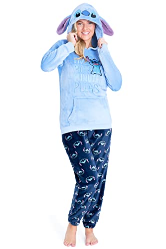 Disney Pyjamas for Women, Fluffy Ladies Fleece Pyjamas, Stitch Minnie Gifts (L, Blue Stitch)