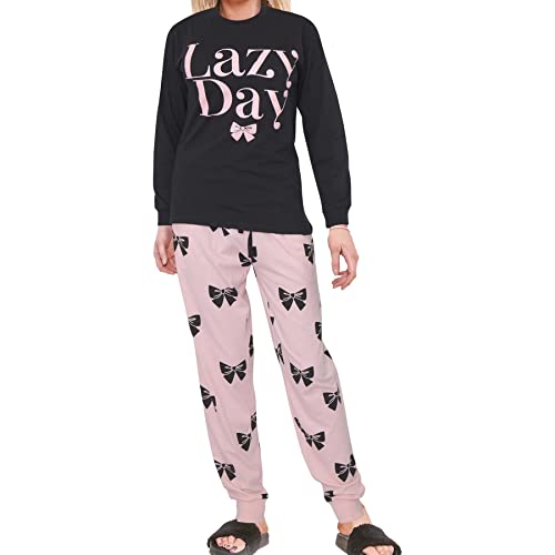 A2Z Ladies Cute 2 Piece Pyjama Set Loungewear - PJS 209 Lazy Black Adult XL