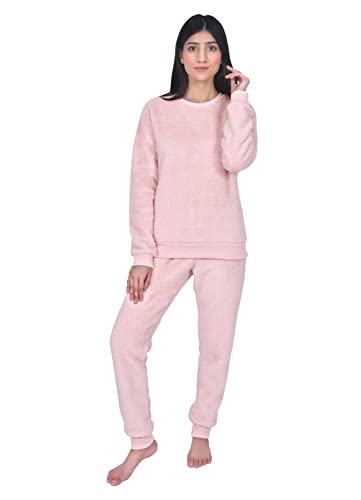 Sleepdown Women's Ladies Long Sleeve Teddy Fleece Top and Bottoms Set Pajama, Blush Pink, L