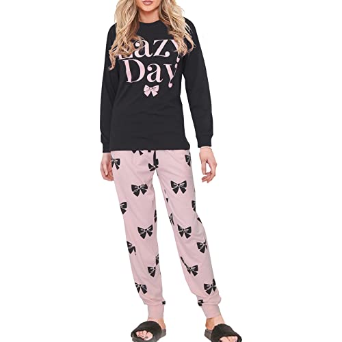 A2Z Ladies Cute 2 Piece Pyjama Set Loungewear - PJS 209 Lazy Black Adult XL