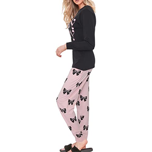 A2Z Ladies Cute 2 Piece Pyjama Set Loungewear - PJS 209 Lazy Black Adult XL