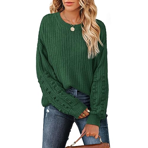 Aokosor Jumpers for Women Long Sleeve Tops Ladies Knitted Sweater Crewneck Loose Sweatshirts Green Size 10-12
