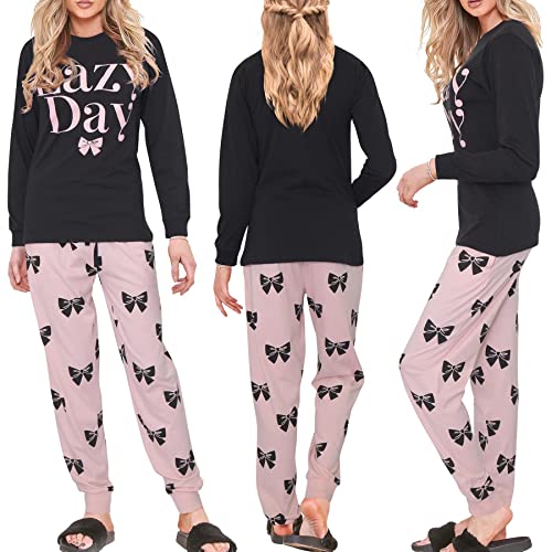 A2Z Ladies Cute 2 Piece Pyjama Set Loungewear - PJS 209 Lazy Black Adult XL