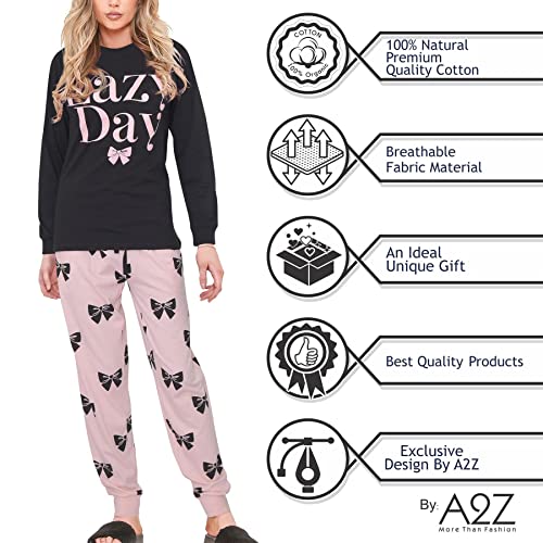 A2Z Ladies Cute 2 Piece Pyjama Set Loungewear - PJS 209 Lazy Black Adult XL