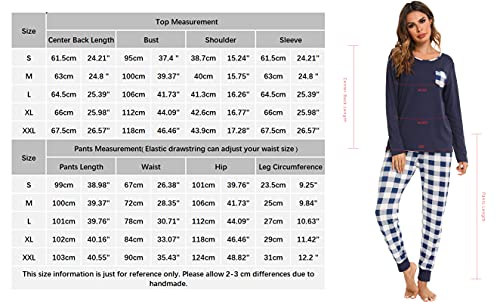 Vlazom Pyjamas Set for Women, Soft Two Pieces Pj's Sets Long Sleeve Tops and Plaid Pants Sleepwear with Pockets D-Dark Green, L