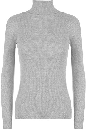 Style Lockers® Women's Polo Roll Neck Ribbed Long Sleeve Turtle Neck Jumper - Ladies Plain Mockneck Casual Top (Silver Grey, 16-18)
