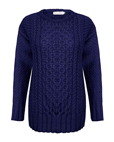 New Ladies Women Knitted Cable Knit Warm Chunky Sweater Formal Everyday Casual Long Sleeves Jumper Pullover Crew Neck Top[Navy,28-30]