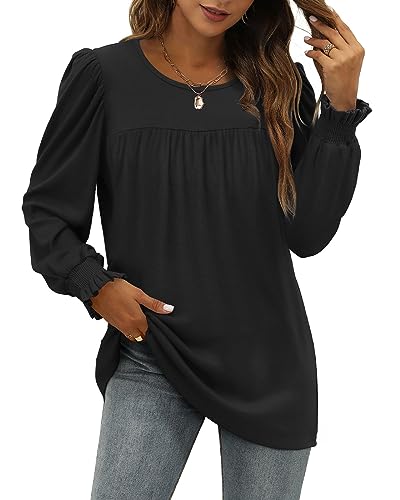 Aokosor Long Sleeve Tops Women Lightweight Jumper Ladies Ruffle Sleeve Sweatshirt Black Size 14-16