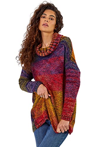Roman Originals Roll Neck Chunky Knit Jumper for Women UK - Ladies Everyday Holiday Autumn Winter Pull-On Long Sleeves Comfy Cozy Soft Evening Vacation Work Party - Multi - Size 14