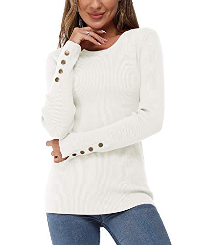 Newshows Women's Jumpers for Women UK Beige Crew Neck Jumpers Fit Knitted Ladies Jumpers Warm Sweater Tops White