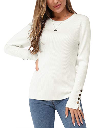 Newshows Women's Jumpers for Women UK Beige Crew Neck Jumpers Fit Knitted Ladies Jumpers Warm Sweater Tops White