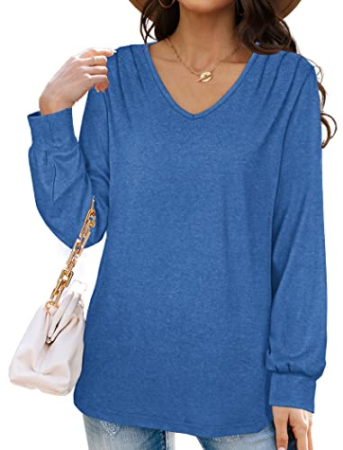 Aokosor Long Sleeve Tops Women Lightweight Jumpers Ladies Button Side Splits Tunic Blue Size 10-12
