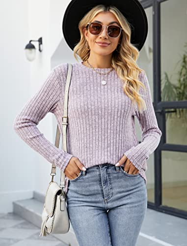 Famulily Long Sleeve Tops Women Round Neck Cute Soft Knit Longline Tunic Jumpers Pink M