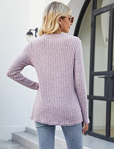 Famulily Long Sleeve Tops Women Round Neck Cute Soft Knit Longline Tunic Jumpers Pink M