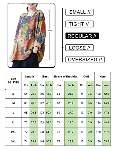 YESNO Women Long Sleeve Jumpers Oversized Graphic Knitted Sweater Crew Neck Loose Vintage Pullover Sweater Tops XL S01UK CR31