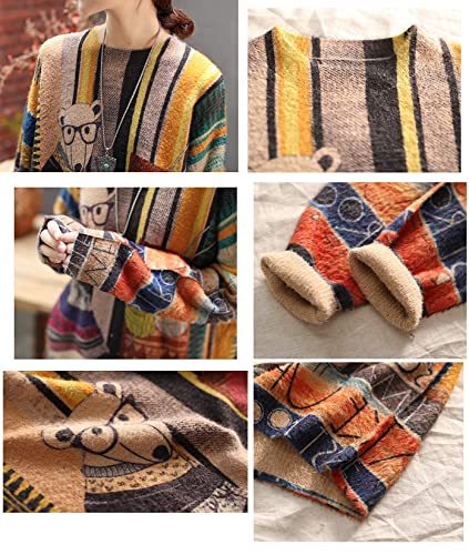 YESNO Women Long Sleeve Jumpers Oversized Graphic Knitted Sweater Crew Neck Loose Vintage Pullover Sweater Tops XL S01UK CR31