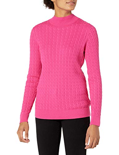 Amazon Essentials Women's Classic-Fit Lightweight Cable Long-Sleeve Mock Neck Jumper, Bright Pink, M