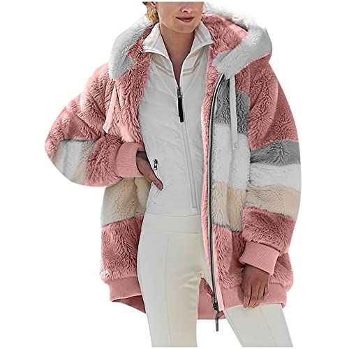 Zeiayuas Fluffy Teddy Coat Hoodie Women Thick Fleece Jacket Cardigan with Pocket Sherpa Winter Fuzzy Hooded Coats Hoody Warm Zip up Overcoat Ladies Plus Size Hoodie Blanket Soft Jumper UK Clearance