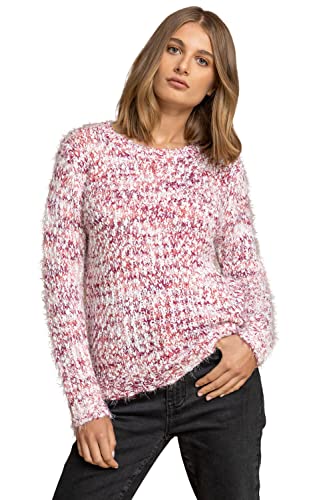 Roman Originals Fluffy Yarn Jumper for Women UK Ladies Thick Sweater Warm Cosy Chunky Knitted Pullover Winter Furry Casual Smart Textured Everyday Cuddly Comfy Soft Knitwear - Rose - Size 14