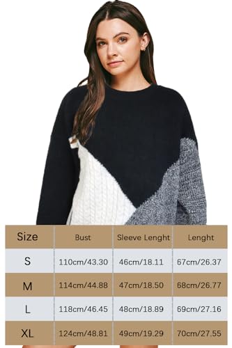 Women Long Sleeve Tops Contrast Color Jumpers Tops Casual Sweatshirts Crewneck Comfort Fashion Autumn Winter(Black,Large)
