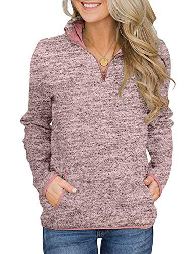 Ladies Sweatshirt V Neck Zipper Plain Cosy Tops Soft Comfy Well Made Womens Clothing Jumper Lightweight Comfortable Pink M