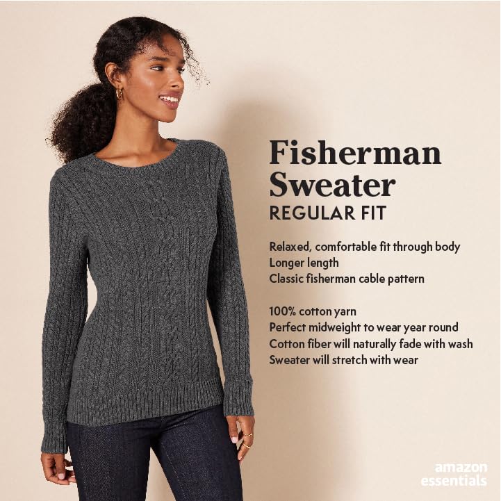 Amazon Essentials Women's Fisherman Cable Long-Sleeved Crewneck Sweater (Available in Plus Size), Cream, L
