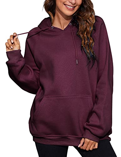 Xnova Hoodies for Women Plain Hoodie Sweatshirt Winter Long Sleeve Pullover Tops Comfort Warm Ladies Hoodies with Pockets Jumper Hoodies Sexy Wine Red XL