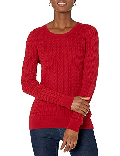 Amazon Essentials Women's Lightweight Long-Sleeved Cable Crewneck Sweater (Available in Plus Size), Red, M