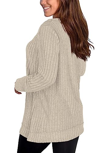 Aokosor Womens Jumpers Ladies V Neck Tops Long Sleeve Solid Color Sweatshirt Apricot Size 14-16