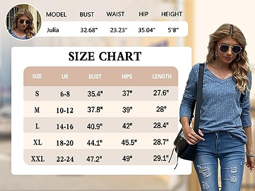 Aokosor Womens Jumpers Ladies V Neck Tops Long Sleeve Solid Color Sweatshirt Apricot Size 14-16