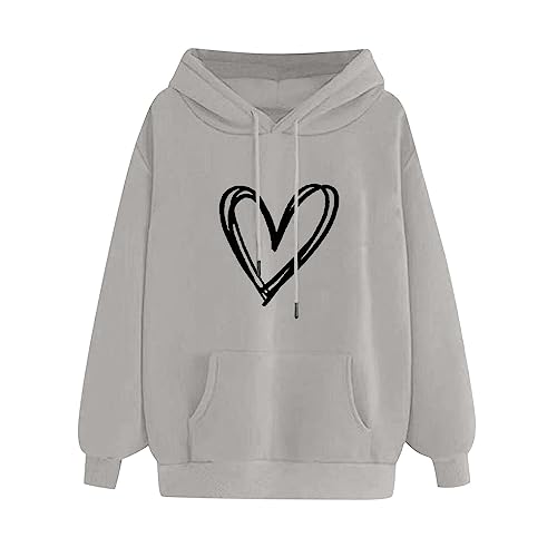 RLEHJN Hoodies for Women UK Clearance Ladies Jumpers Classic Drawstring Hooded Sweatshirts with Pockets Long Sleeve Tops Hearts Print Sweater Casual Pullover Comfy Tracksuits Loose Fit Coat