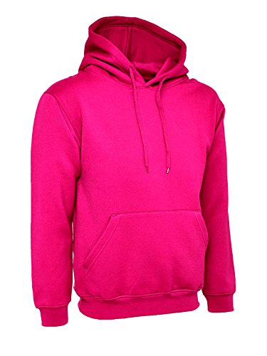 Ladies Loose Fit Hoodie Size UK 10 to 28 Plus Unisex Plain Hooded Sweatshirt (UK 28-30, Hot Pink)