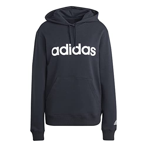 adidas Women's Essentials Linear Hooded Sweatshirt, Black/White, L