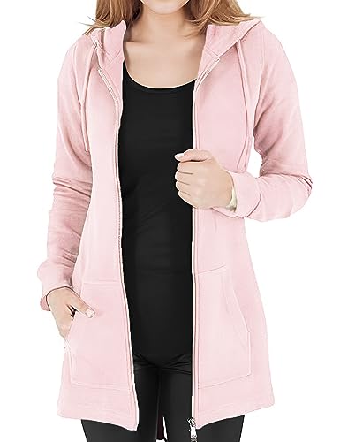 CMTOP Women's Hoodies Full-Zip Up Sweatshirts Jumpers for Women Fleece Hooded Outerwear Hoody With Drawstring with 2 Pockets Long Sleeve Color Block Sweater Cotton Pink