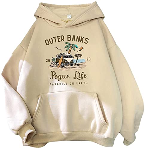 MEDUOLA Pogue Life Outer Banks Hoodies Monoline Bus Sweatshirt Funny Gift Pullover Tops For Womens Girls (S,Apricot)