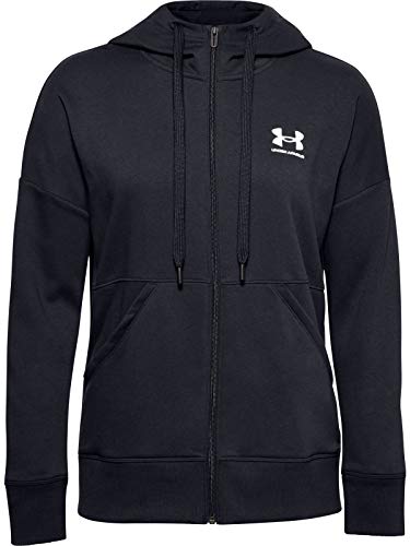 Under Armour Rival Fleece Fz Hoodie Warm-up Top, Women Black, Black / White / White (001), MD