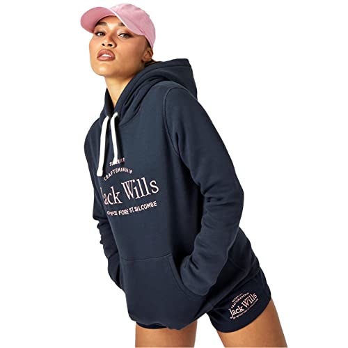 Jack Wills Womens Hunston Graphic Logo Hoodie Navy M