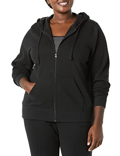 Amazon Essentials Women's French Terry Fleece Full-Zip Hoodie (Available in Plus Size), Black, XXL