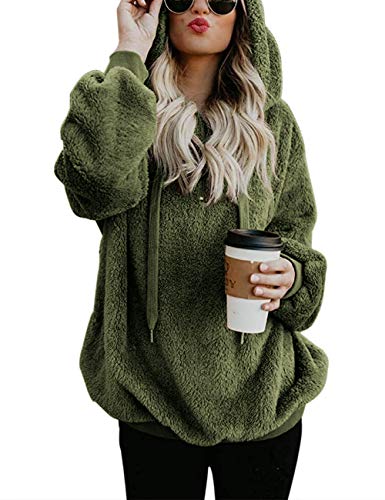 iWoo Women Jumpers Sweatshirt Hoodie Long Sleeve Zipper Pocket Fleece Hooded Loose Plus Size(ArmyGreen,S)