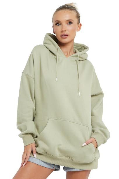 NY Deluxe Edition Women Ladies Oversized Pullover Plain Fleece Hooded Sweatshirt Top Jumper UK Size 10-18 (as8, numeric, numeric_6, numeric_8, regular, regular, Apple Green)